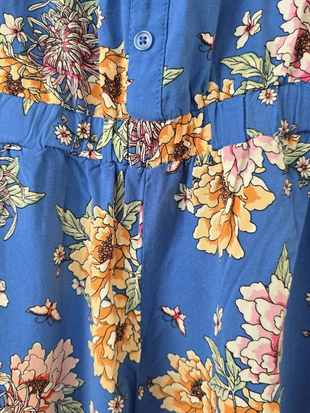 Blue Floral Button-Front Romper Size M Excellent Condition
